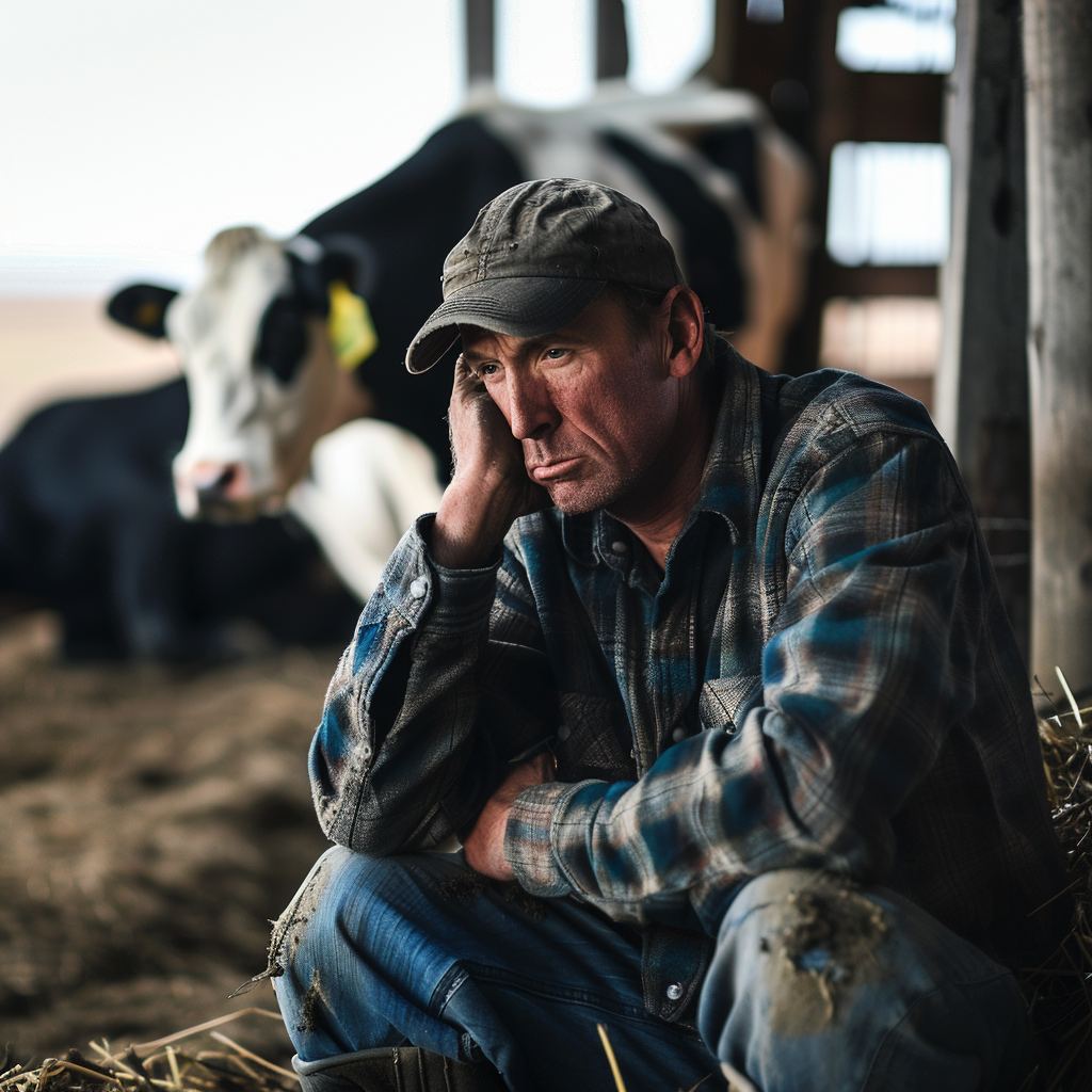 Stressed farmer with paperwork - showing the challenges of manual livestock management